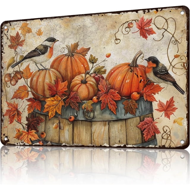 Retro Sign Pumpkin Thanksgiving Day Metal Tin Sign Funny Wall Decor for Garage Yard Garden Home Bedroom Cafe 12×8 Inch