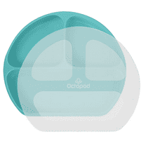 Octopod® Silicone Suction Triangle Plate with Lid for Babies and Toddlers – BPA-Free, Divided Non-Slip Plate with Secure Cover – Microwave & Dishwasher Safe, Baby-Led Weaning Friendly (Turquoise)