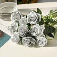 thumbnail image 5 of Burgundy Roses Artificial Flower, 12Pcs Realistic Long Single Stem Fake Silk Red Roses Bouquet for Party Home Wedding Centerpiece Hotel Office Halloween Decor, 5 of 5