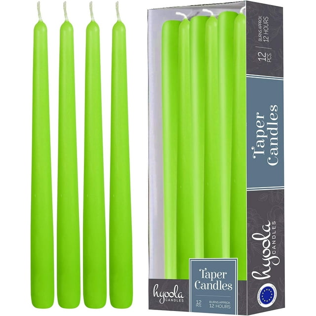 12 Pack Tall Taper Candles - 14 Inch Lime Dripless, Unscented Dinner Candle - Paraffin Wax with Cotton Wicks - 12 Hour Burn Time