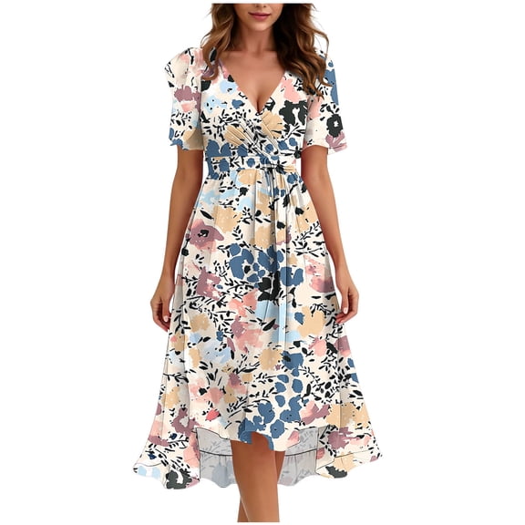 YuXingFu Sundresses for Women Maxi V-Neck Plus Size Womens Dress Sleeveless Floral Long Casual Summer Pink S