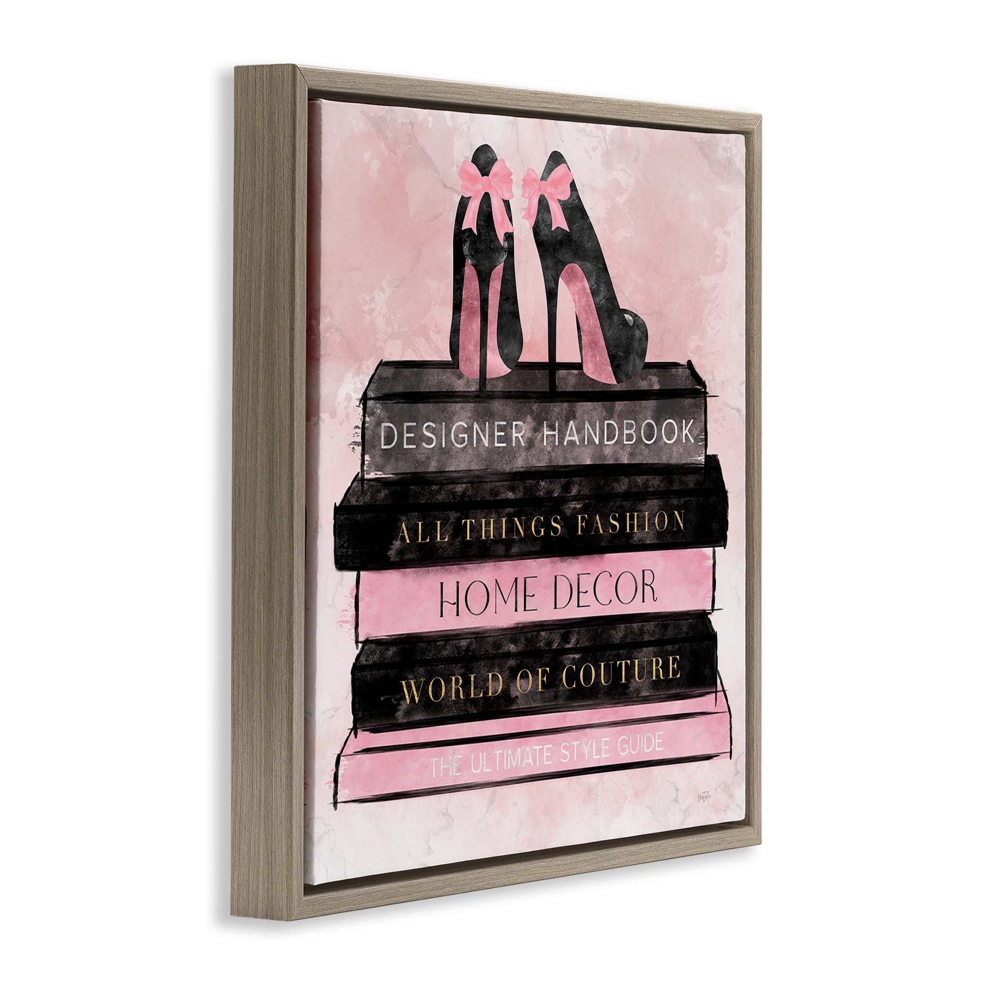 Stupell Industries All Things Fashion Book Stack Brown Framed Floater Canvas Wall Art, design by Natalie Carpentieri