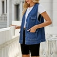 thumbnail image 4 of Sakmal Winter Jacket for Women Sleeveless Casual Blue Botton Down Denim Solid with Pockets Womens Jacket, 4 of 5