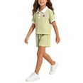 thumbnail image 7 of Juorvia Girls Summer Outfits 2pc Toddler Tween Sweatsuit Loose Fitted Collared T-Shirts Drawstring Waist Shorts(5-6 Years,Green), 7 of 7