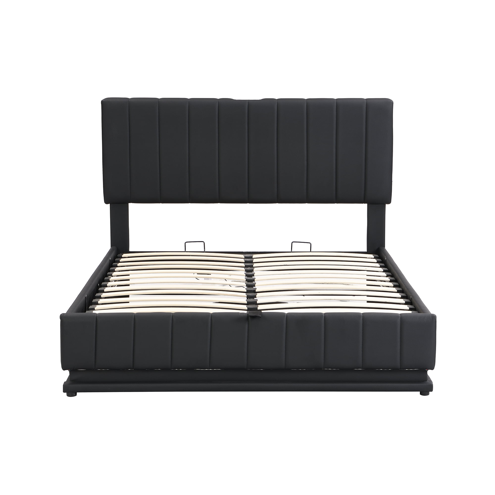 Euroco Full Size Lift up Storage Bed Frame, Modern Upholstered Platform Bed with Wingback Headboard, Hydraulic Underneath Storage with LED Light for Kids Teens, Black