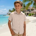thumbnail image 5 of JAJAHO Boys Girls Button Down Shirts Kids Short Sleeve Solid Color Loose Fit Collared Blouses Classic Casual Summer Top Ages 3-16 Years Cozy Tops, 5 of 6