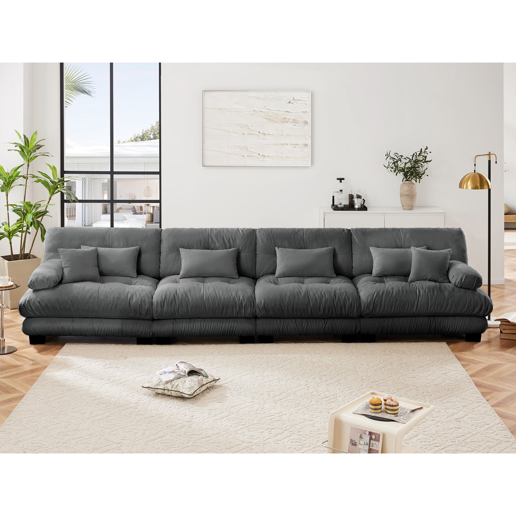 Gewnee 4-Seater Gray ,Chenille Sectional Sofa Modular Deep Seat Sofa Couch , Chenille Sofa Comfy Upholstered Sofa for Living Room