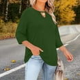 thumbnail image 7 of Lenpel Women's Plus Size Tops 3/4 Length Sleeve Crew Neck Cut out T Shirts Soft Casual Tees Loose Tunic Blouses(Army Green,4X-Large), 7 of 7