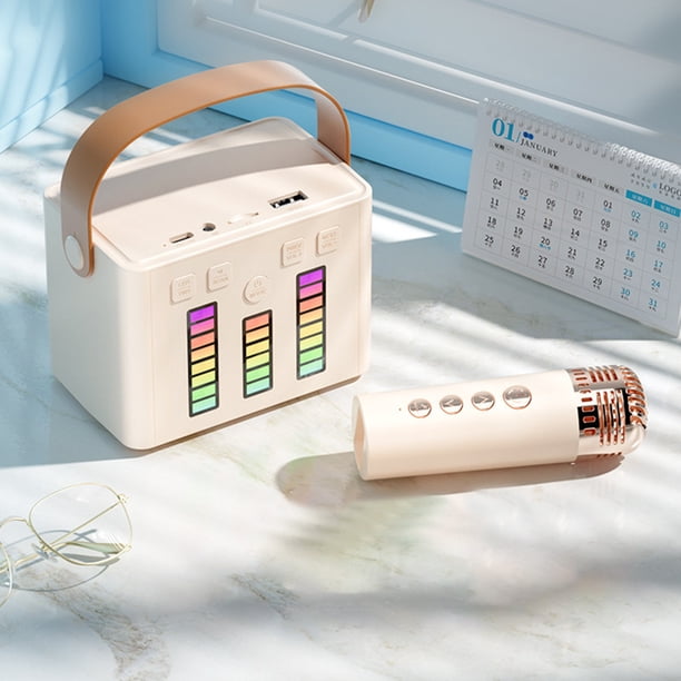 Nuevo sistema de karaoke con Bluetooth y micrófono, altavoz Bluetooth con luz LED, múltiples transformaciones de luz, con micrófono, altavoz exterior con audio Bluetooth.