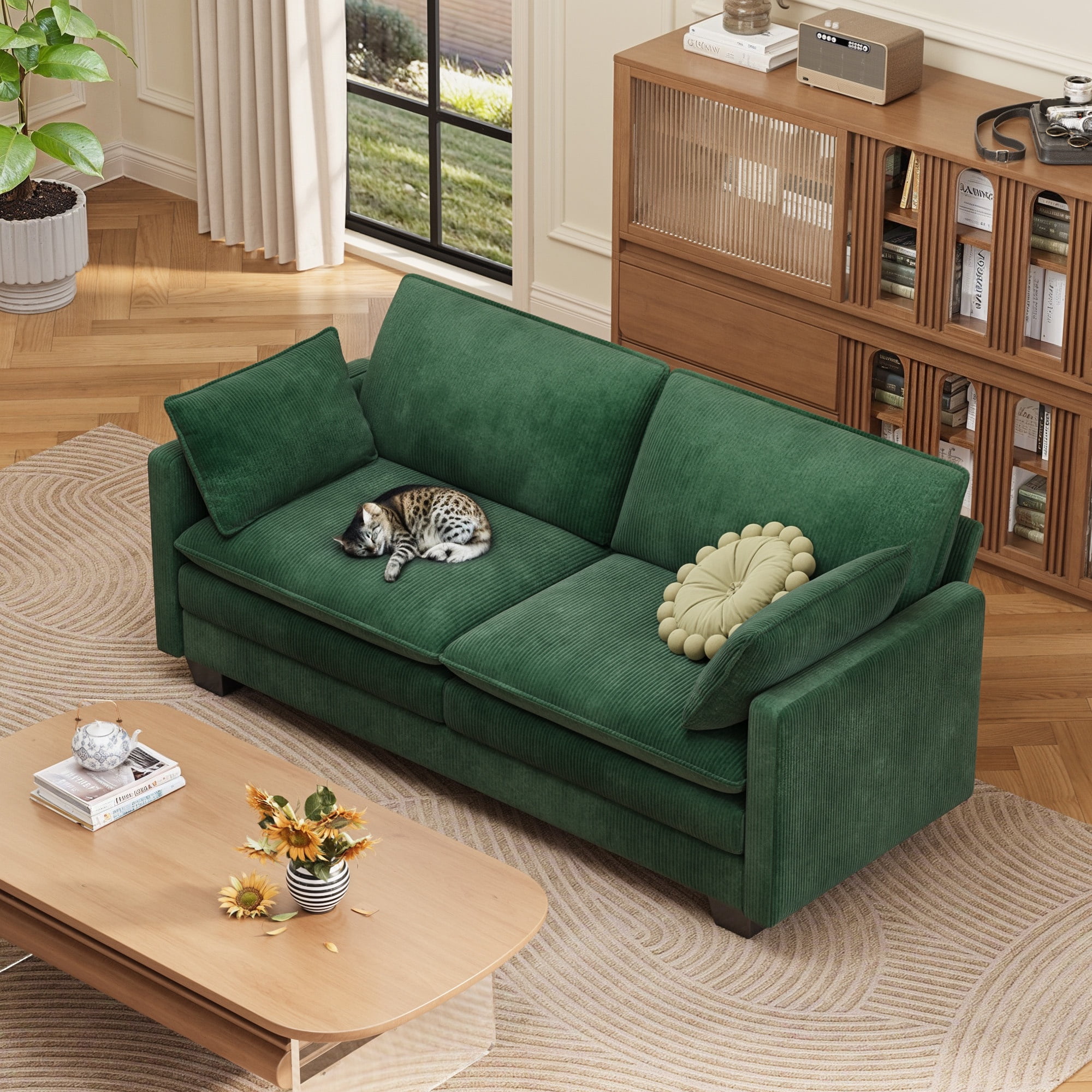 Loveseat Sofa Bed, 74'' 2-seat sofa with 2 Pillows and Double Layer Cushions for Living Room & Small Spaces, Green