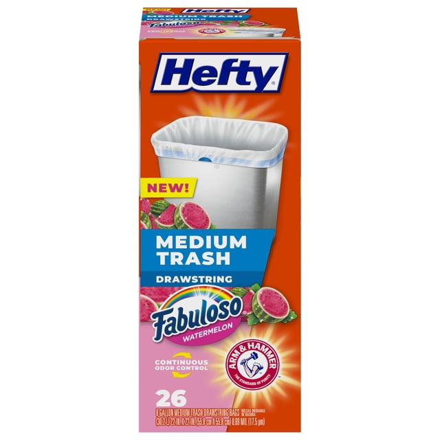 Bolsas de basura Hefty medianas de 8 galones, 26 unidades, aroma a sandía