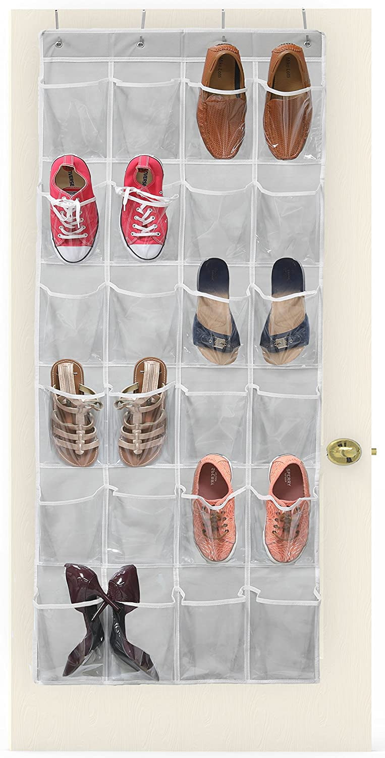 walmart plastic shoe rack on Simple Houseware 24 Pockets Large Clear Pockets Over The Door Hanging Shoe Organizer Gray 56 X 22 5 Walmart Com Walmart Com