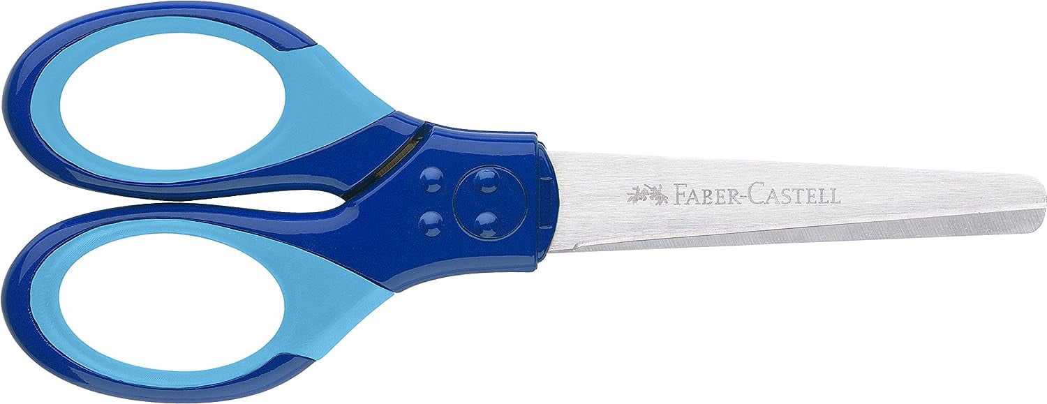 Faber-Castell 181549 Blue Scissors For School - Left & Right Handed, Soft Grip, With Protective Cap