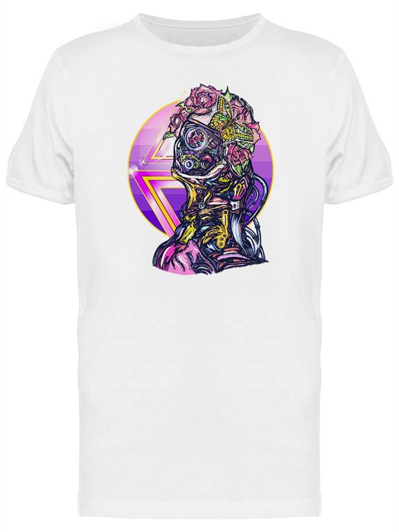Cyberpunk Floral Robot T-Shirt Men -Image by Shutterstock, Male x-Large