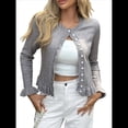 thumbnail image 1 of Suéteres Tipo Cárdigan con Botones para Mujer, Ligeros, de Larga, Cuello Redondo, de Punto, de Verano, con Abertura Frontal Gris XL, 1 of 7