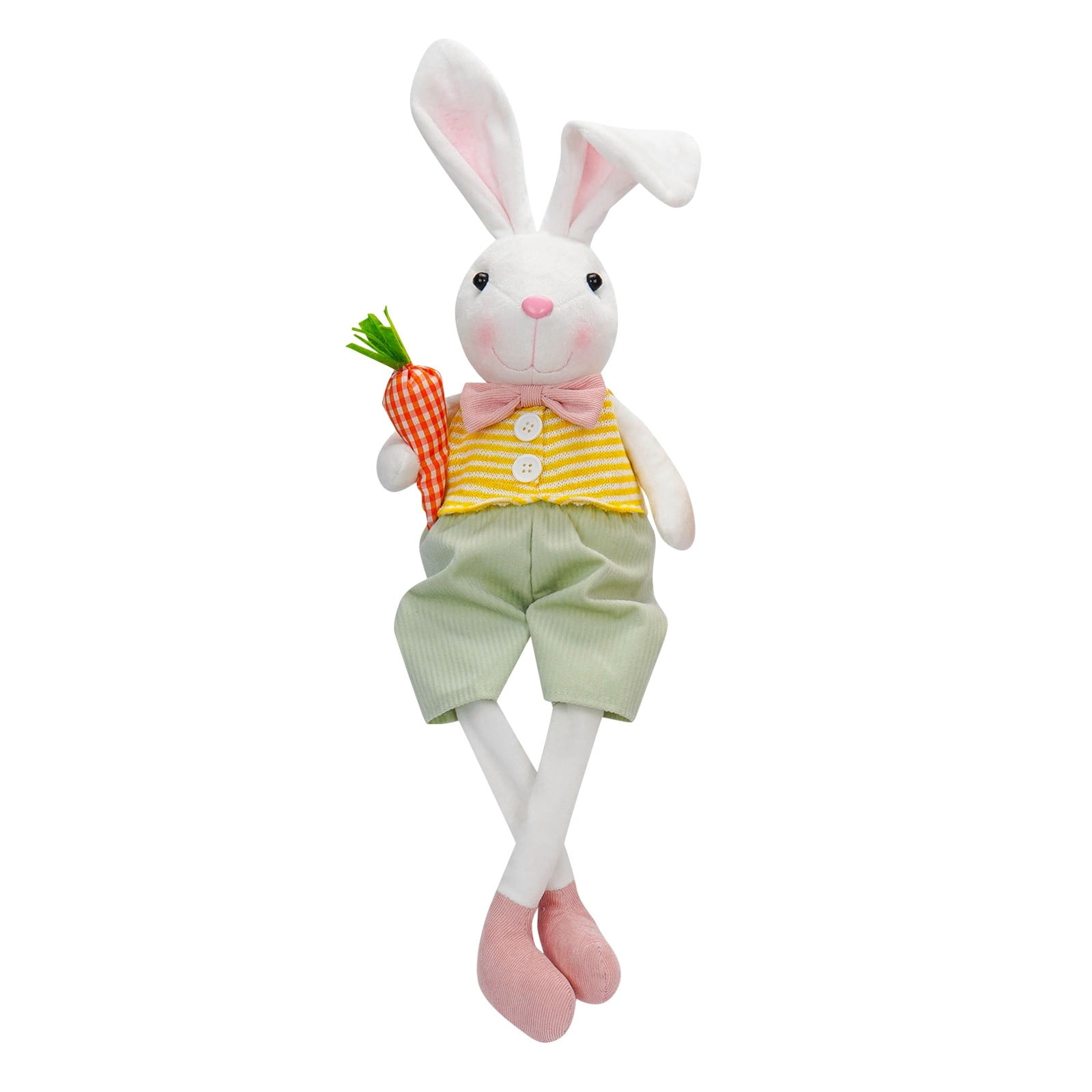 2PCS Easter Plush Bunny Dolls 17.3in with Carrot & Flower Basket, Soft PP Cotton Easter Rabbit Decorations for Party, Home Display & Kids Easter Basket Stuffers