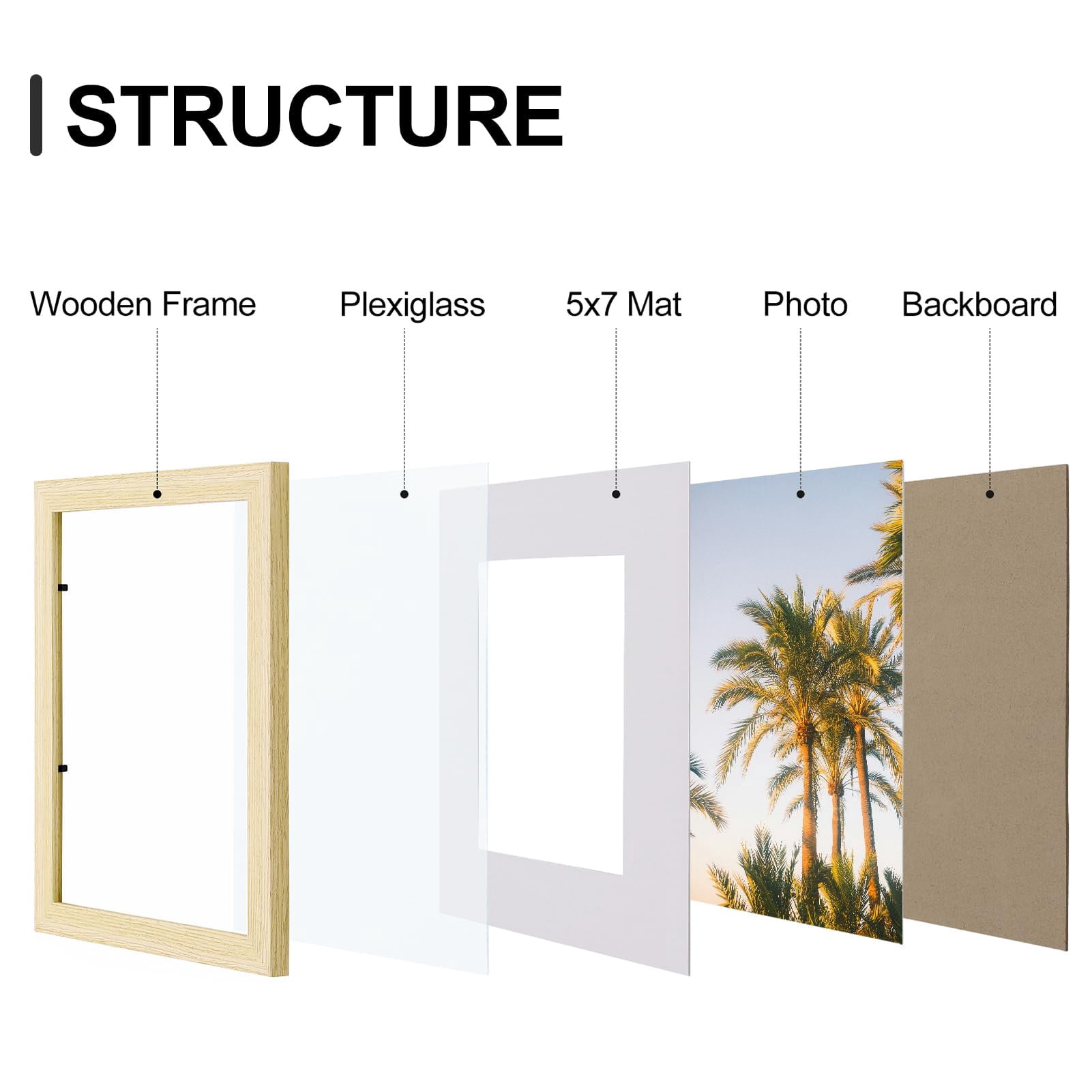 decorUhome 8x10 Natural Picture Frame Set of 9, Display 5x7 Pictures with Mat or 8x10 without Mat, Photo Frames for Wall or Tabletop