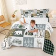 thumbnail image 3 of Castle Fairy Western Feather Wildlife Bear Deer Full Size Comforter Sets 3-Piece,Vintage Plaid Camo Animal Bedding Comforter Set,Sage Gray Cream,Reversible,1 Comforter and 2 Pillowcases, 3 of 6