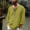 thumbnail image 2 of CHUANK New Long Sleeve Men‘s Solid Color Explosion Trend Men‘s Pull-over Cotton Hemp Rope Shirt, 2 of 7