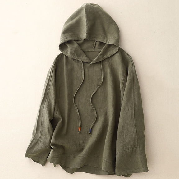 Bwndum Womens Cotton Hoodie Oversized Casual Long Sleeve Drop Shoulder Hooded Pullover for Everyday Lounge in Army Green,Size 2XL
