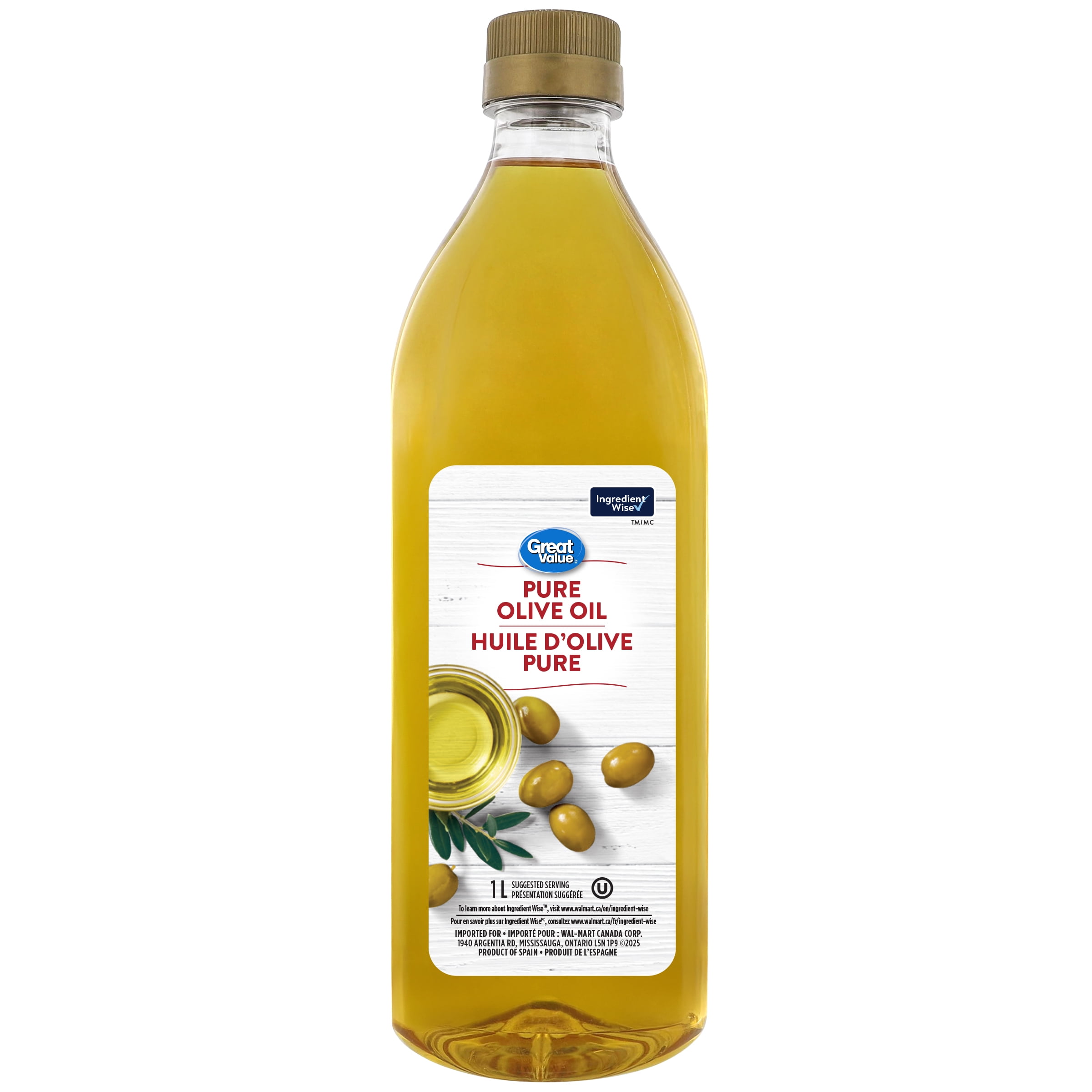 Huile d'olive pure Great Value 1 litre