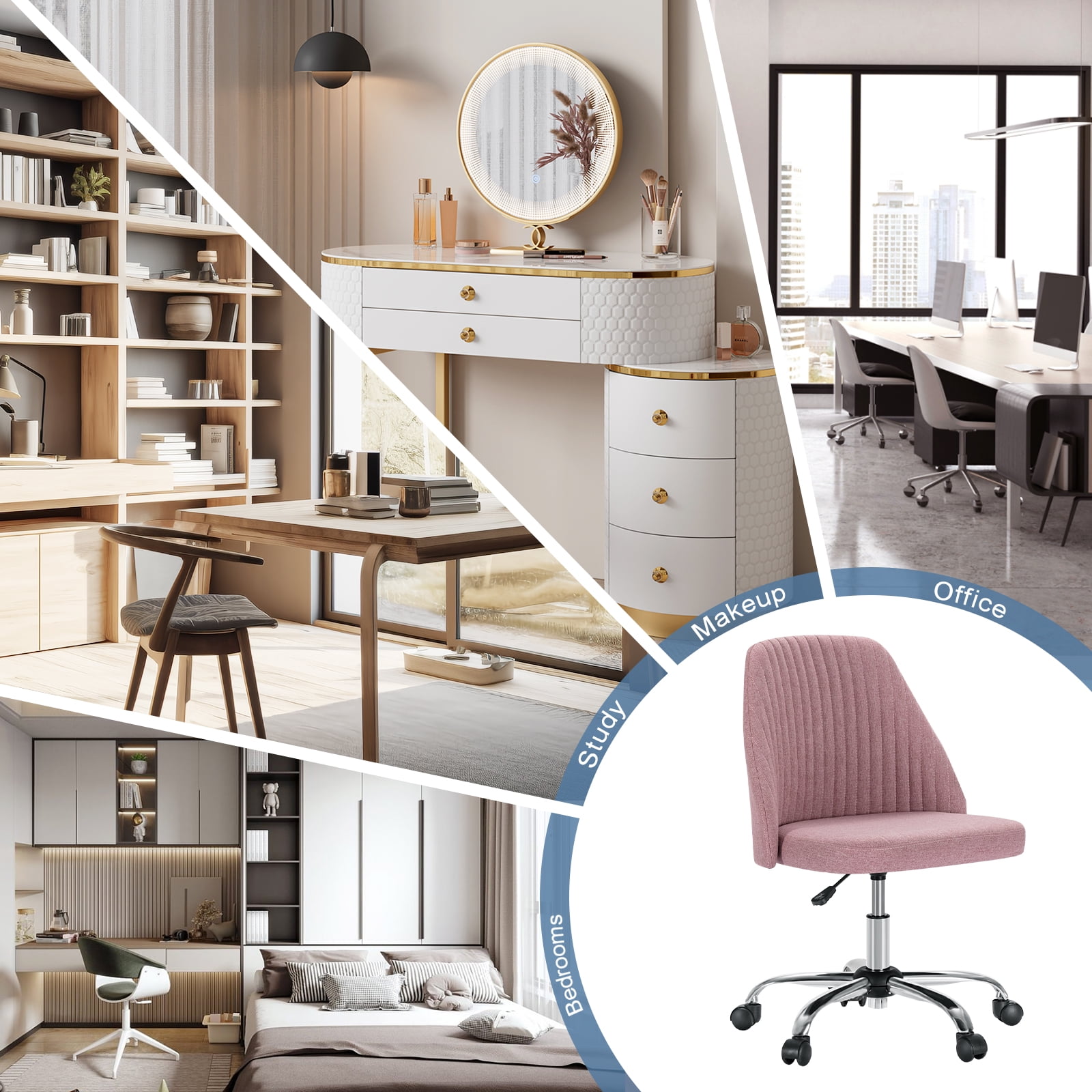 JIOABL Home Office Desk Chair, Office Chairs Desk Chair Rolling Task Chair Computer Chair Adjustable with Wheels Armless for Bedroom, Vanity Chair for Makeup Room, Living Room