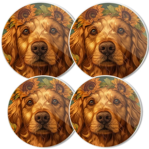 Gas Stove Burner Cover,White Electric Stove Top Protector,Easy to Clean,Golden Retriever Adorned With A Sunflower Wreath