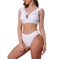 thumbnail image 1 of INSPIRAR CHIC Conjunto de Bikini de Mujer con Volantes, Escote en V, Tirantes Anchos, Estampado de Leopardo, 2 Piezas, Top con Cinta Ajustable en la Espalda y Parte Inferior Triangular, Grande, Blanco, 1 of 5