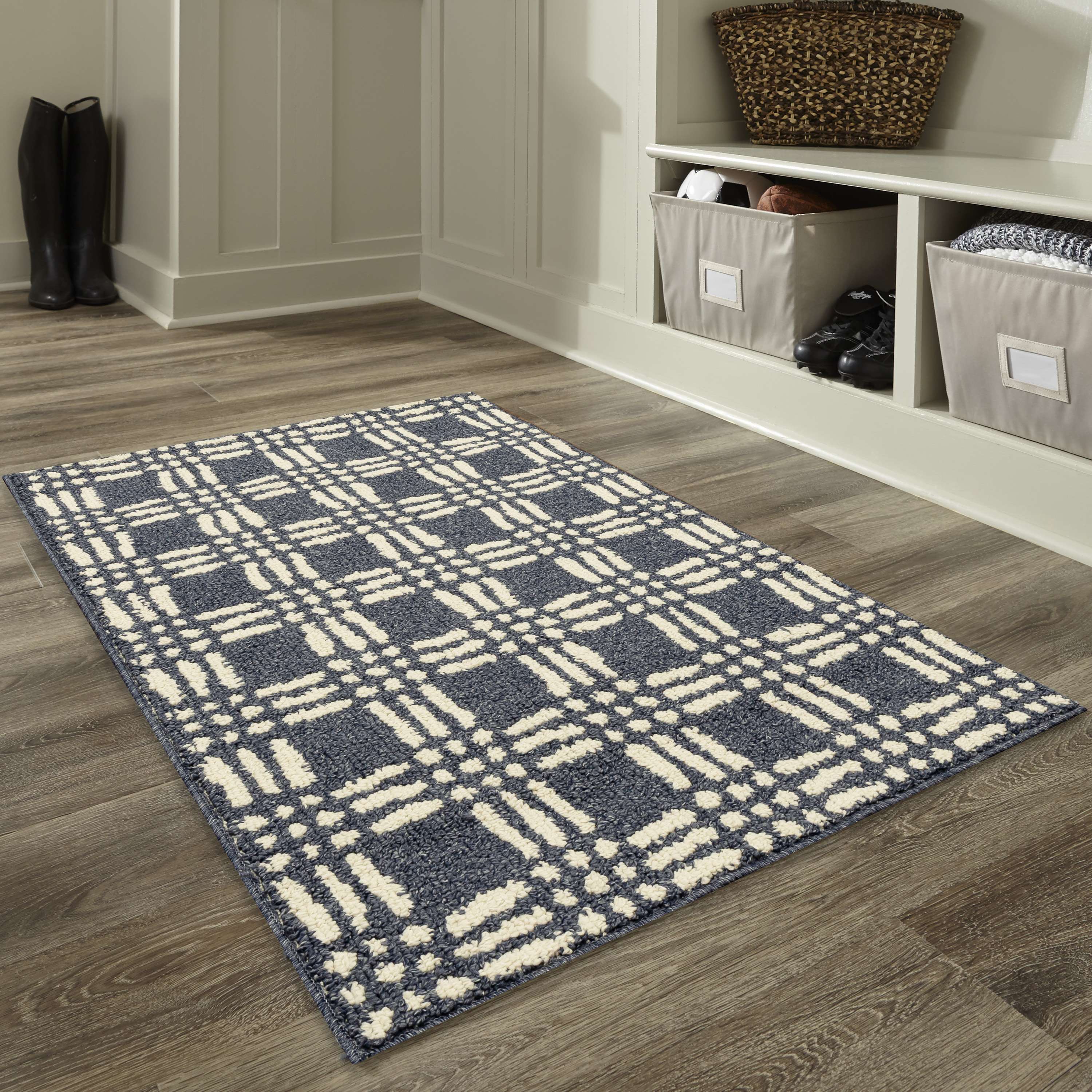 Mainstays Transitional Grid Plaid Blue Indoor Accent Rug, 30"x46"