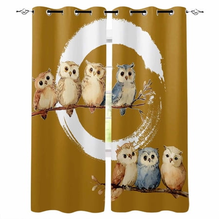 Japanese Style Blackout Curtains 84 Inches Long Brown Country Vintage Owl Birds Branches Thermal Insulated Black Out Curtains Darkening Window Curtain for Bedroom Living Room 52 x84 2 Panels