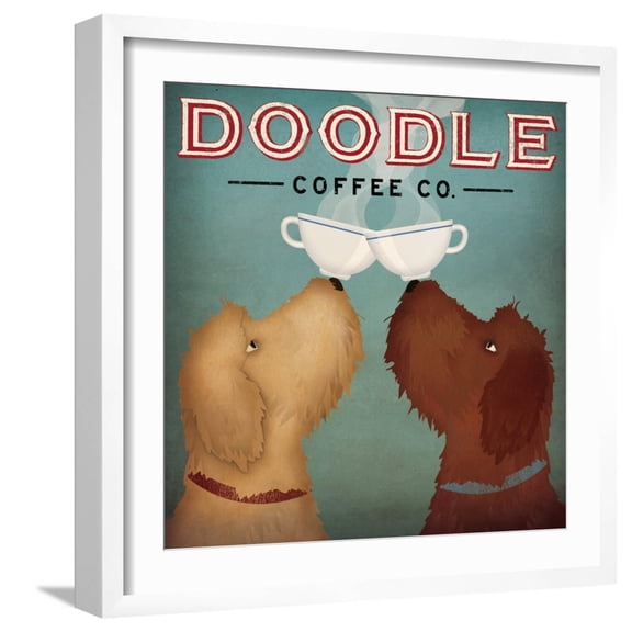 Art.com Doodle Coffee Double I Art Print by Ryan Fowler, White Frame Wall Art, 21" x 21"