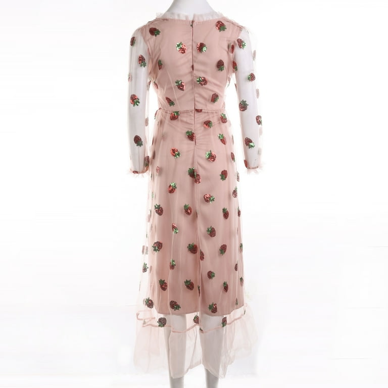 Women's V-neck Strawberry Sequin Dress, Slim Fit A-Line Summer Dress with  Short or Long Sleeves - Walmart.com