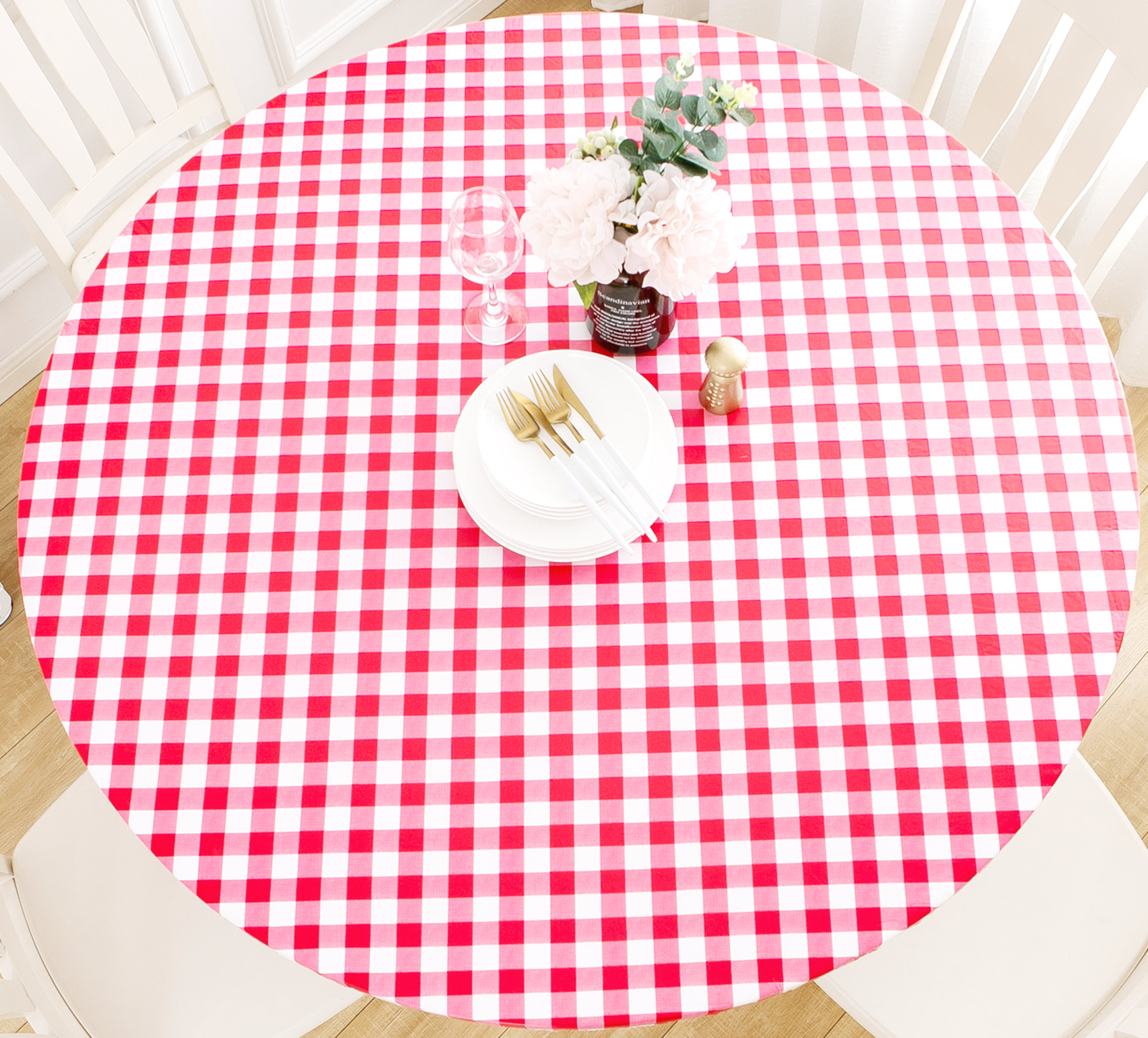 LKHF Indoor Outdoor Patio Round Fitted Vinyl Tablecloth Flannel Elastic Edge Waterproof Plastic Cover