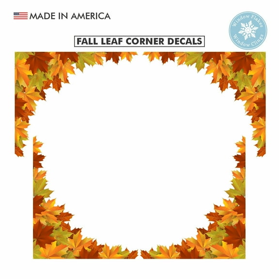 4 x 14" Large Leaf Corner Decal Clings for Indoor Fall Leaf Decoration. Autumn Home Fall Thanksgiving Decor.