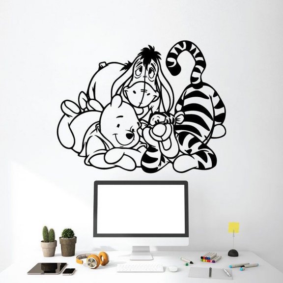 Winnie The Pooh Pooh Bear Pooh Friends Tigger And Eeyore Silhouette Vinyl Sticker Wall Art Decoration Decal For Kids Baby Girl Baby Boy Room Home Room Wall Sticker Decorations Size (30x30 inch)