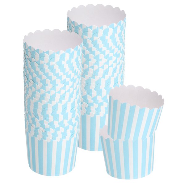 50 piezas de fundas para cupcakes para bodas, tazas de papel para hornear y forros para muffins para cumpleaños (azul y blanco)