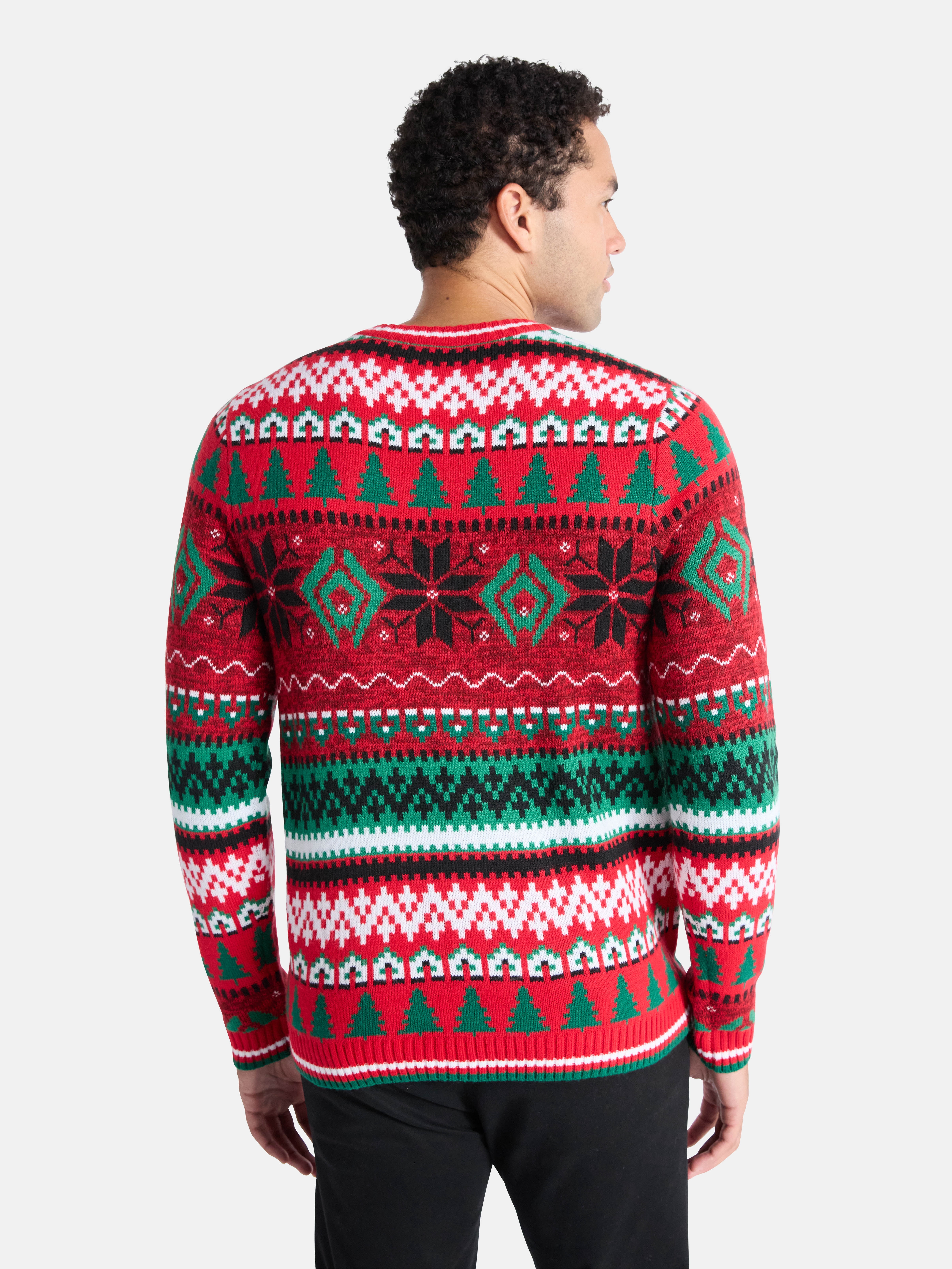 Men's Christmas Sweater Ugly Christmas Sweater with Drink Pocket from Holiday Time, Sizes XS-3XL