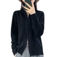 thumbnail image 5 of Women Knitted Sweater Coat High Collar Long Sleeve Double Zipper Placket Autumn Winter Solid Color Knitwear, 5 of 8