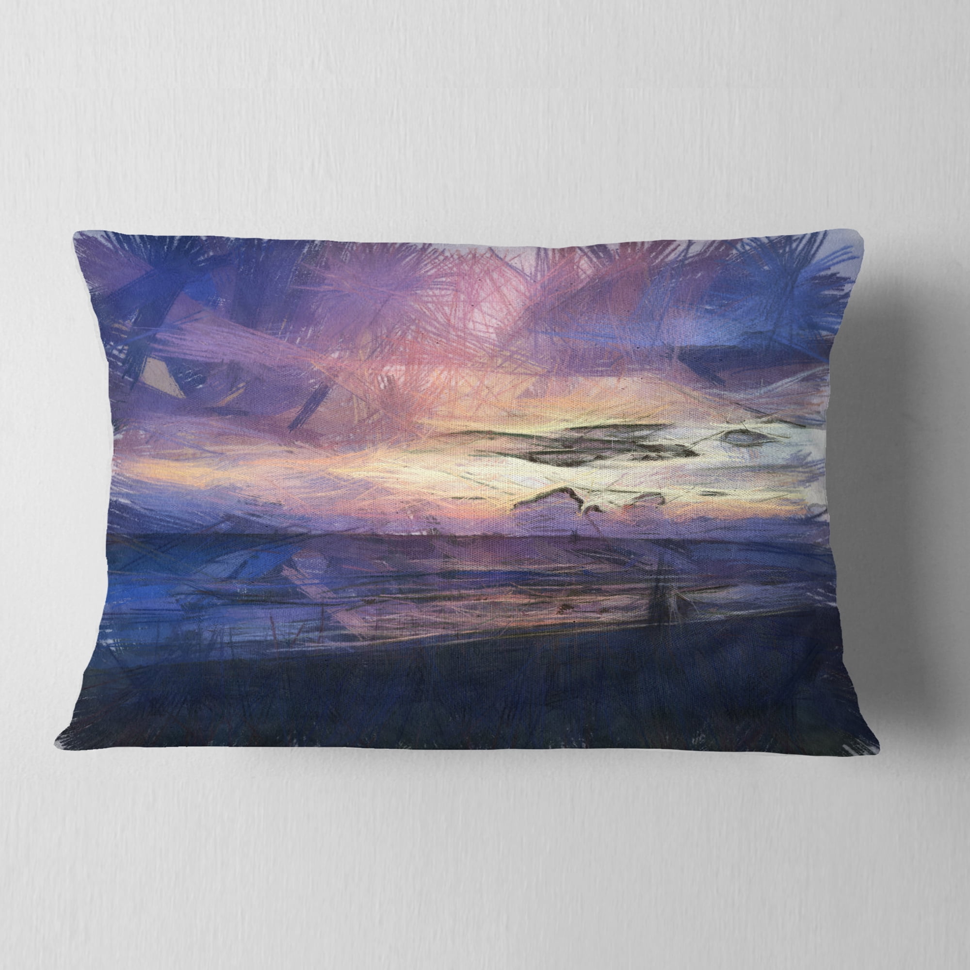 Designart Sunset over Blue Sea Watercolor - Landscape Printed Throw Pillow - 12x20