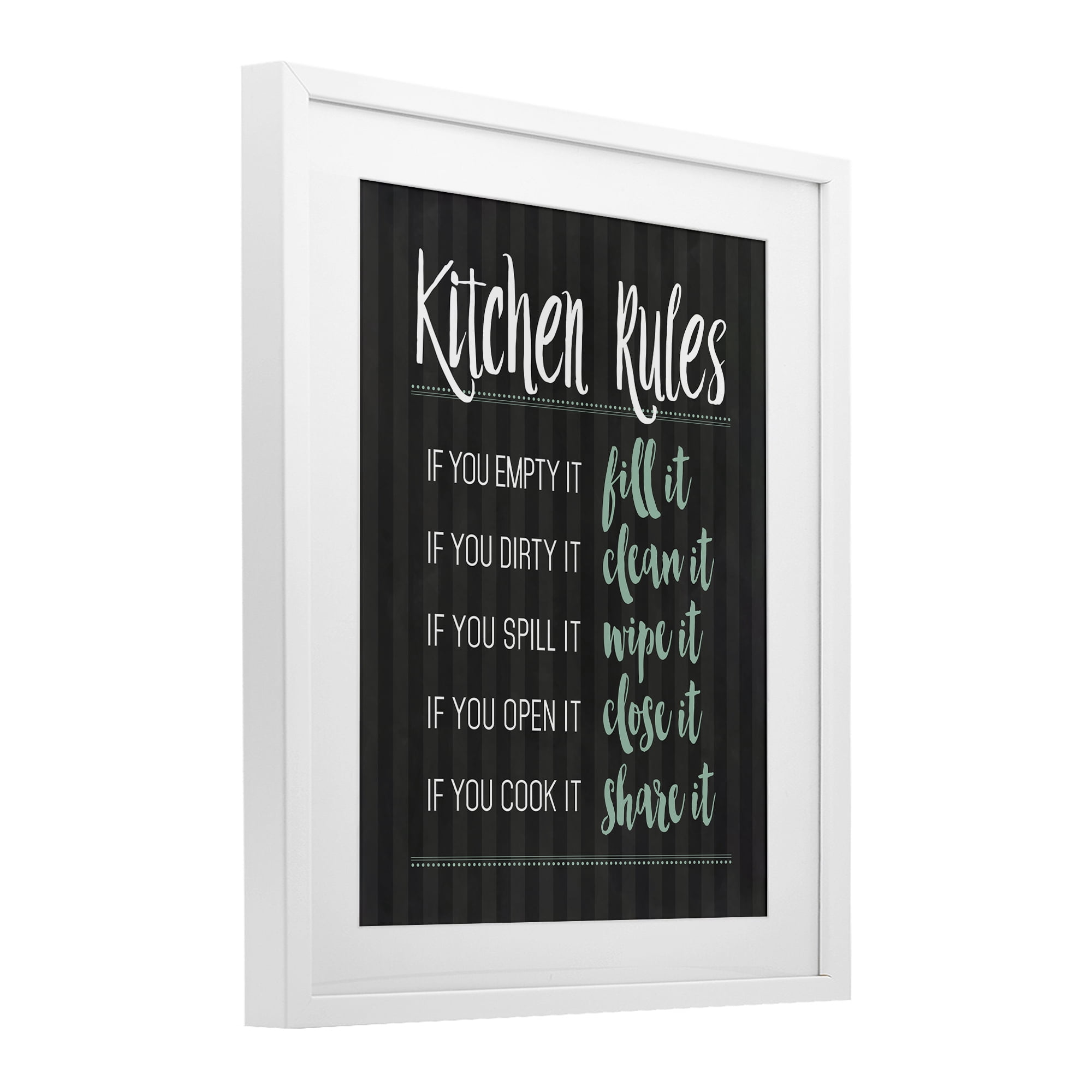Kitchen Rules Black & Green White Framed Print Under Glass, design by Lettered and Lined