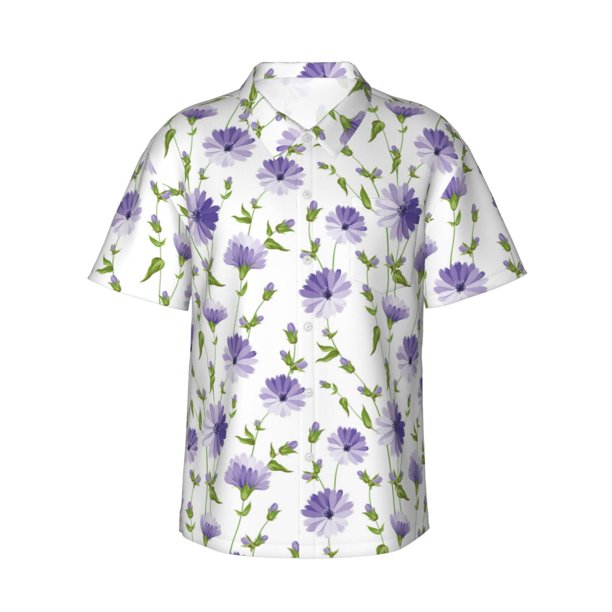 Fotbe Purple Chicory Camisa Hawaiana para Hombre Unisex – Camisa Casual de Verano con Botones de Manga Corta de Algodón y Lino,Large
