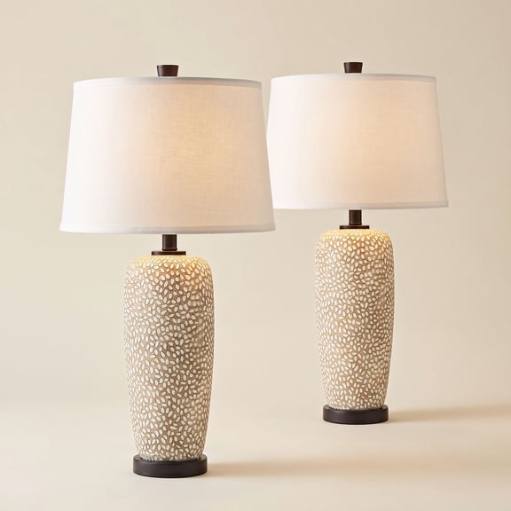 Possini Euro Design Anna 27 1/4" Tall Modern Coastal Table Lamps Set of 2 Beige Pebbled White Shade Living Room Bedroom Bedside