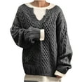 thumbnail image 2 of Femmes Manches Longues Col Rond Haut Décontracté Tricoté en Vrac Pulls Blouse, 2 of 5