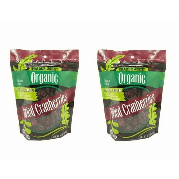 Organic Dried Cranberries High IN Fiber, No Sugar Added, Trader Joe's 5.5oz(156g) – Pack of 2
