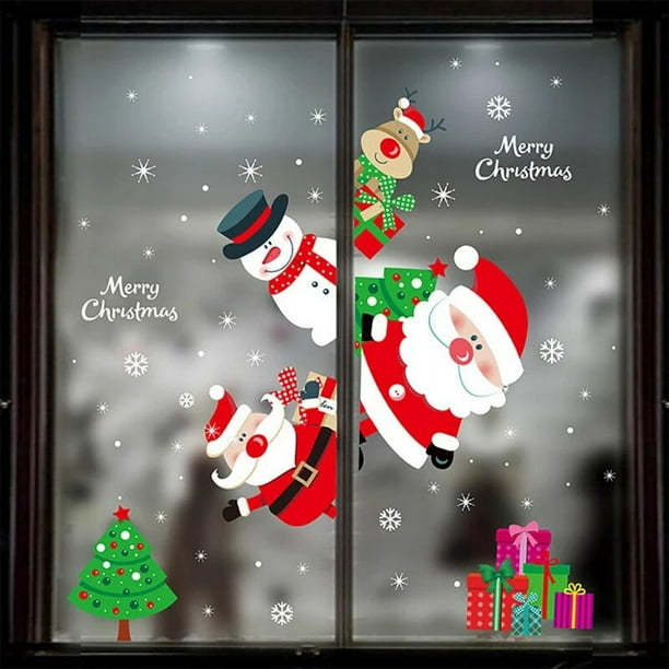 Pegatinas de Feliz Navidad para ventana, calcomanías adhesivas de pared de Papá Noel para el hogar, decoración de fiesta de Navidad, Año Nuevo, 2024