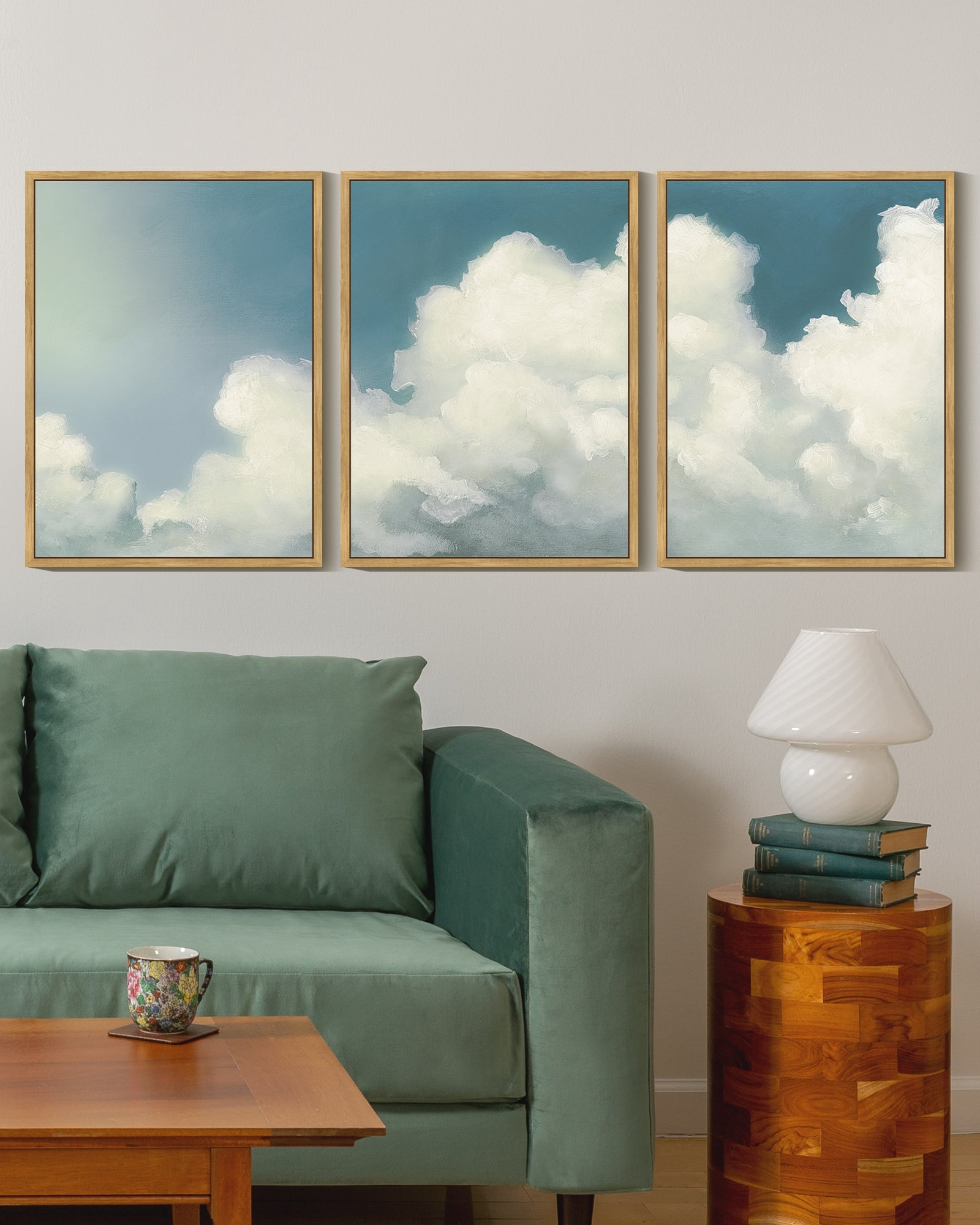 Drsoum Cloud Framed Wall Art Cloudy Sky Natural Wall Decor Vintage Landscape Modern Painting Artwork for Living Room Bedroom 11x14in3pcs Natural Framed