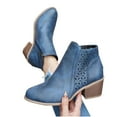 thumbnail image 4 of Mgmyaa Women's Martin Ankle Boots Lace Up Booties Mid Block Heel with Buckle, 4 of 9