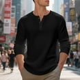 thumbnail image 4 of hotojiny Men's Sweatshirt Fall Solid Color Textured Henley Button Pullover Lightweight Long Sleeve Casual Golf Work Shirt, 4 of 7