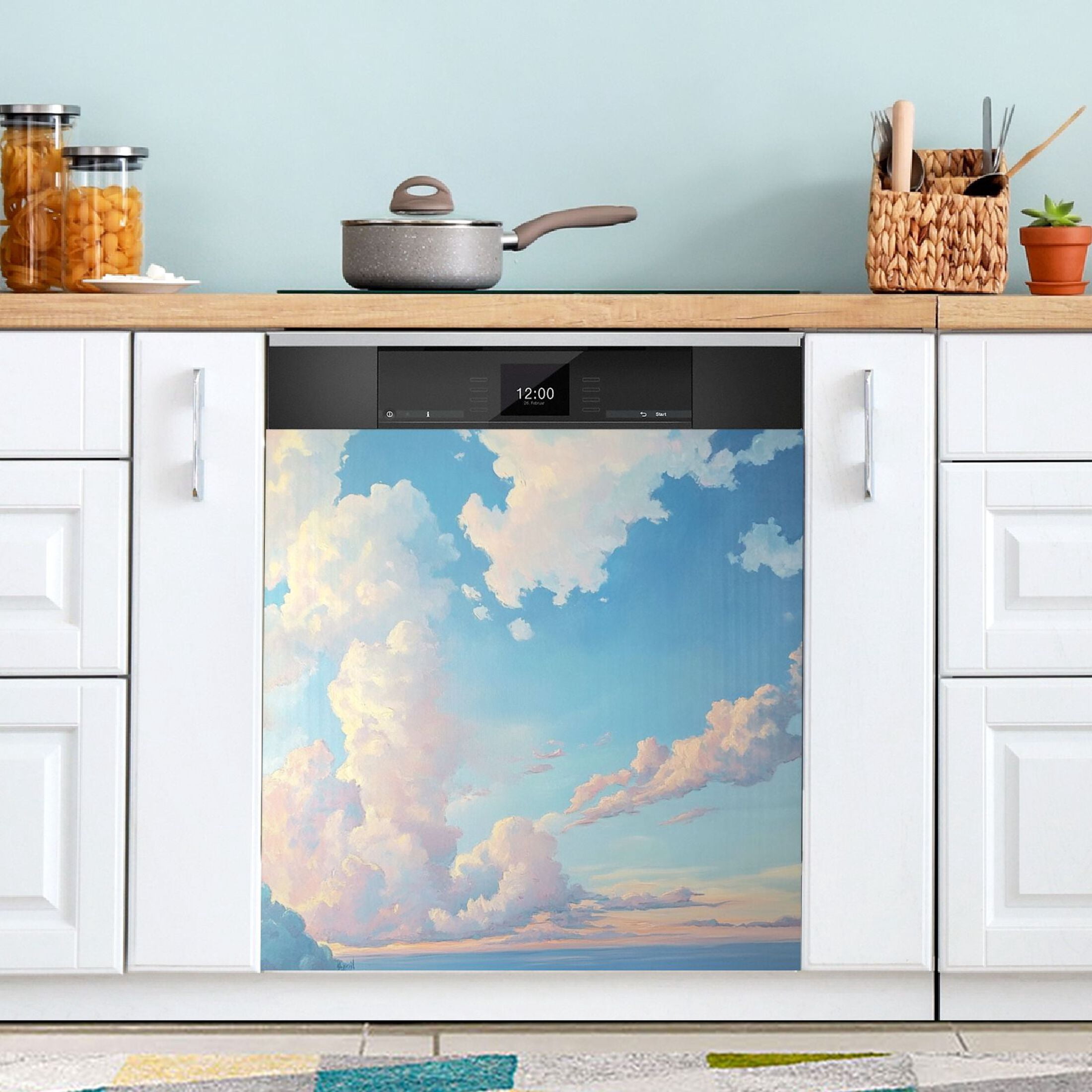 Dishwasher Magnetic Sticker 23x26 Inch Refrigerator Magnetic Sticker Washing Machine Magnetic Sticker Kitchen Panel Magnetic Sticker Home Decor Pretty Blue White Clouds