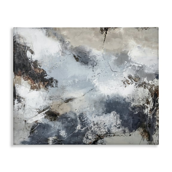 Stupell Industries Grey Organic Abstract Abstract Painting Gallery Wrapped Canvas Art Print Wall Art, 20 x 16